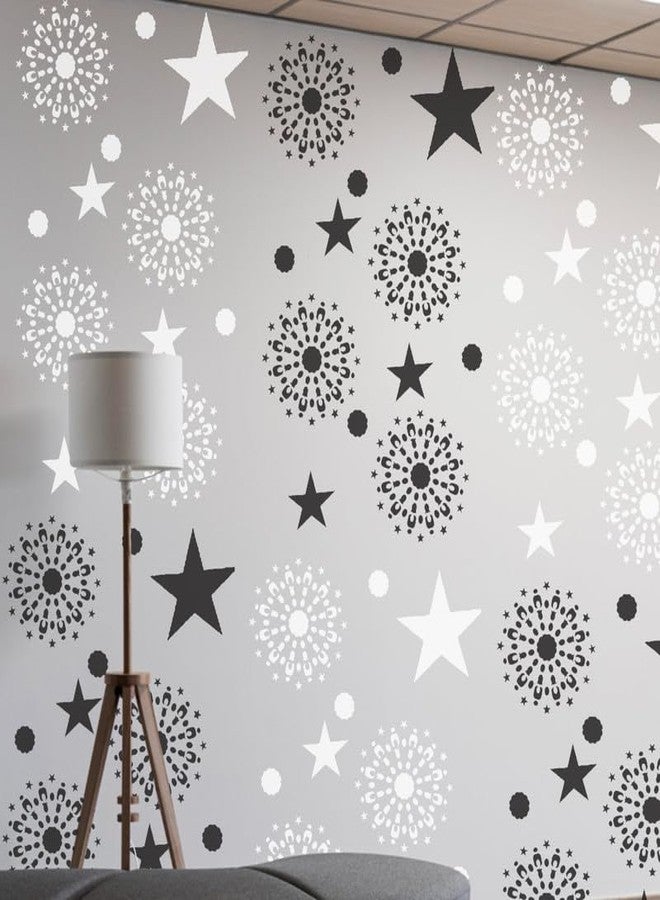 ARandNJ لوحة جدارية من ARandNJ (المقاس: 24 × 40 بوصة) الموضوع: فن زهرة الداليا المقفلة والنجوم، تصميم قابل لإعادة الاستخدام، مناسب لغرفة النوم، غرفة الرسم، غرفة المعيشة (عبوة واحدة) - Image 4